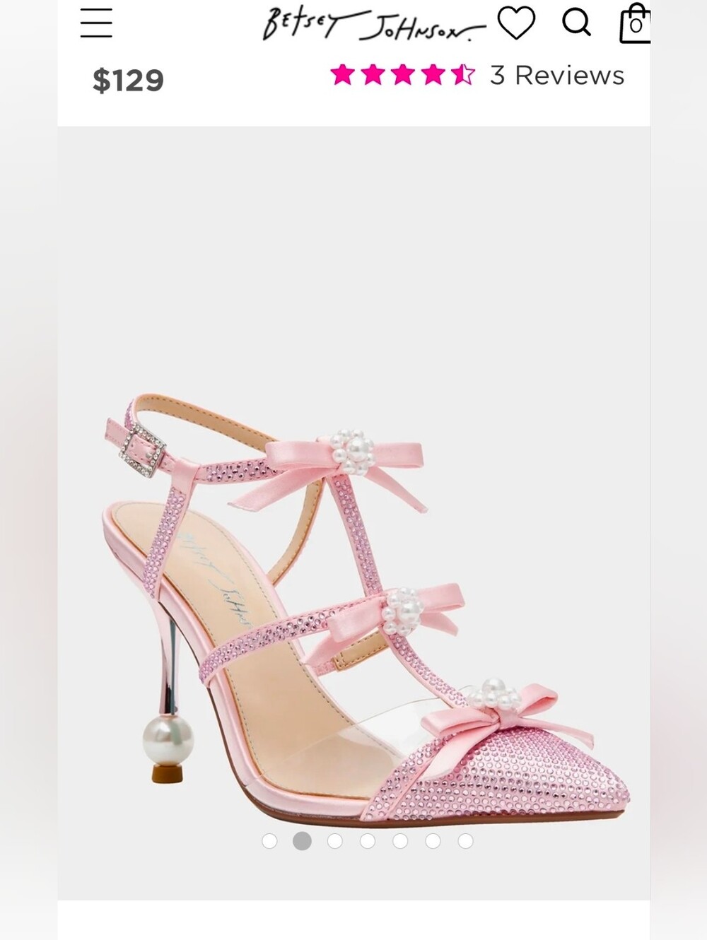 Sz 11- Betsey Johnson Everr Light Pink Rhinestone Bow Pearl Heels Size 11 NIB - Picture 1 of 8